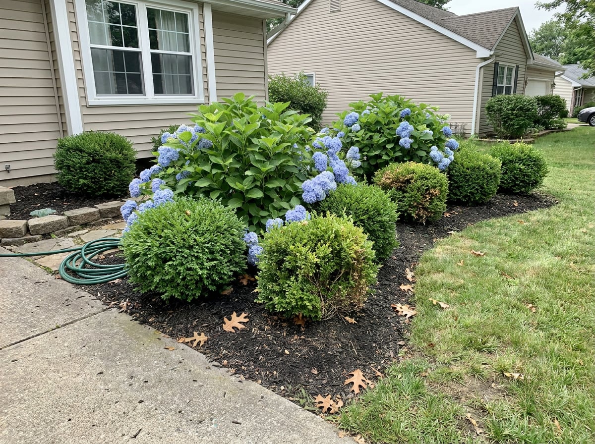 Boxwood + Bigleaf Hydrangeas