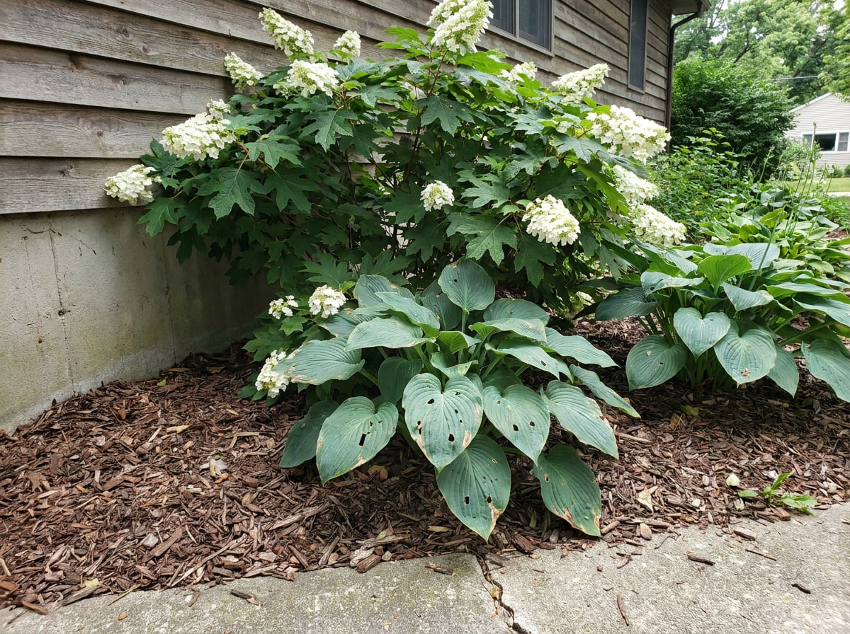 Hostas + Oakleaf Hydrangeas