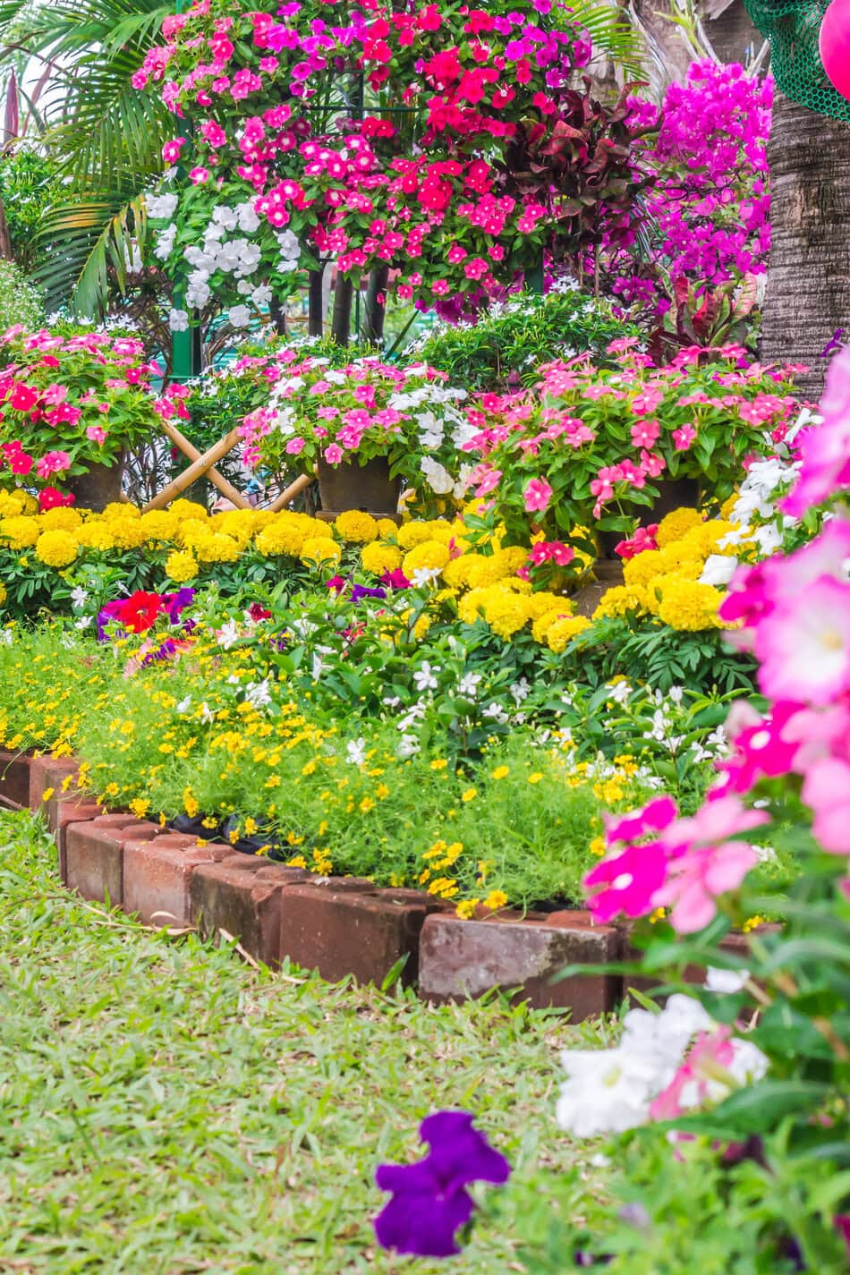 Brick edging flower border
