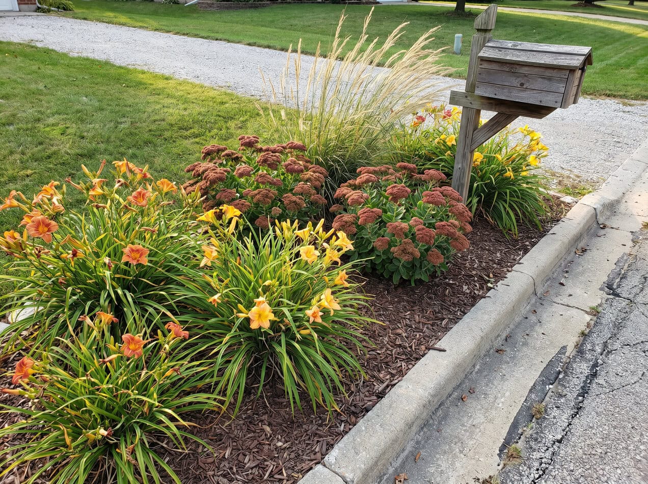 Brutal Heat Roadside Combo (Daylilies, ornamental grass, and upright sedum)