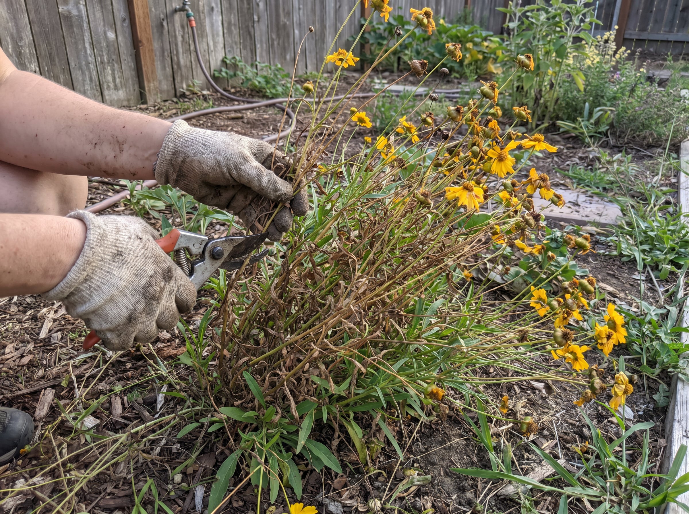 Cutting coreopsis mid-summer