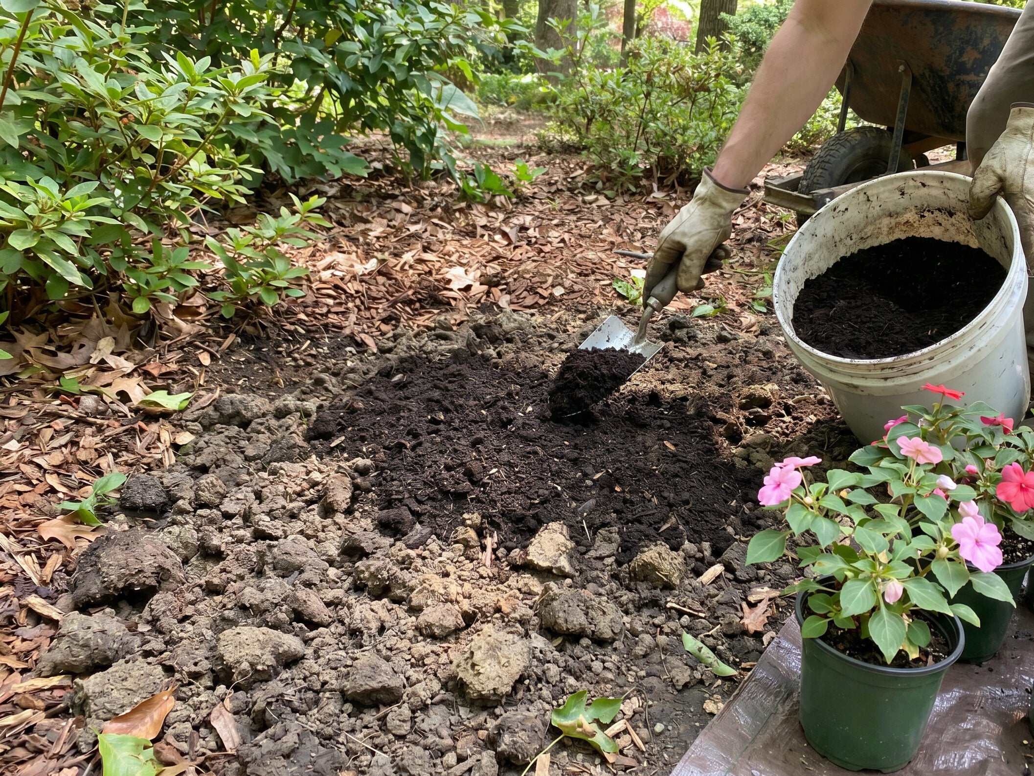 Preparing soil beforing planting impatiens