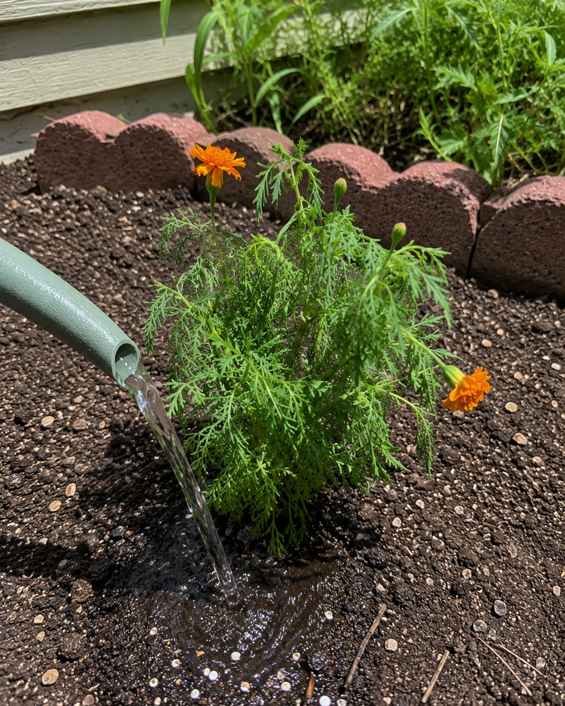 Watering marigold