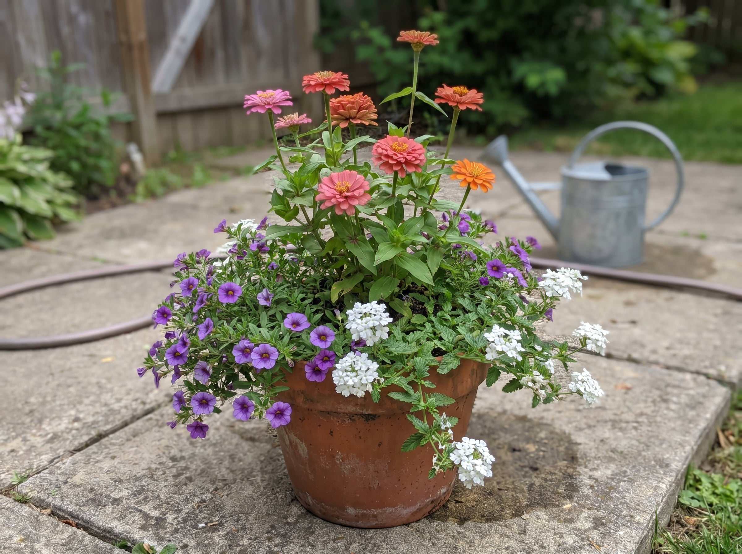 zinnias, calibrachoa, and trailing verbena