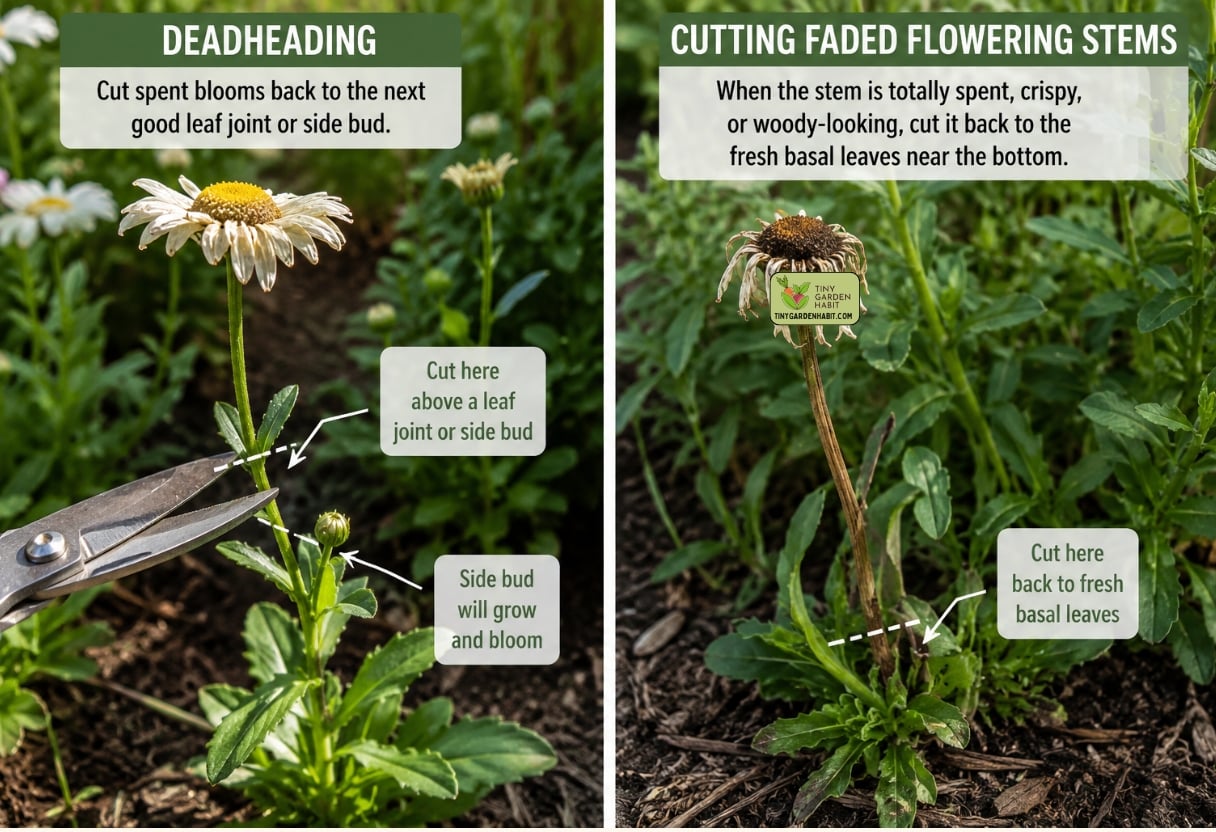 Deadheading or cutting shasta daisy
