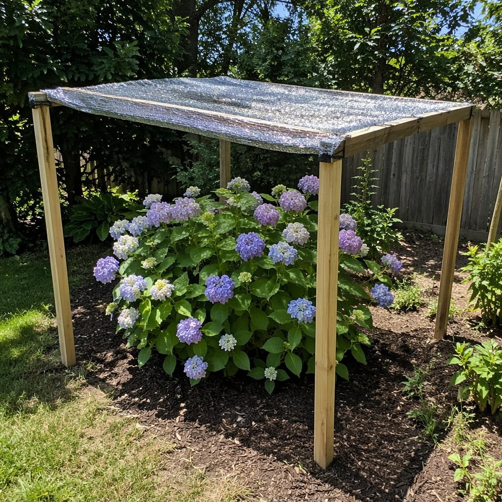 Hydrangea covered with aluminet cloth