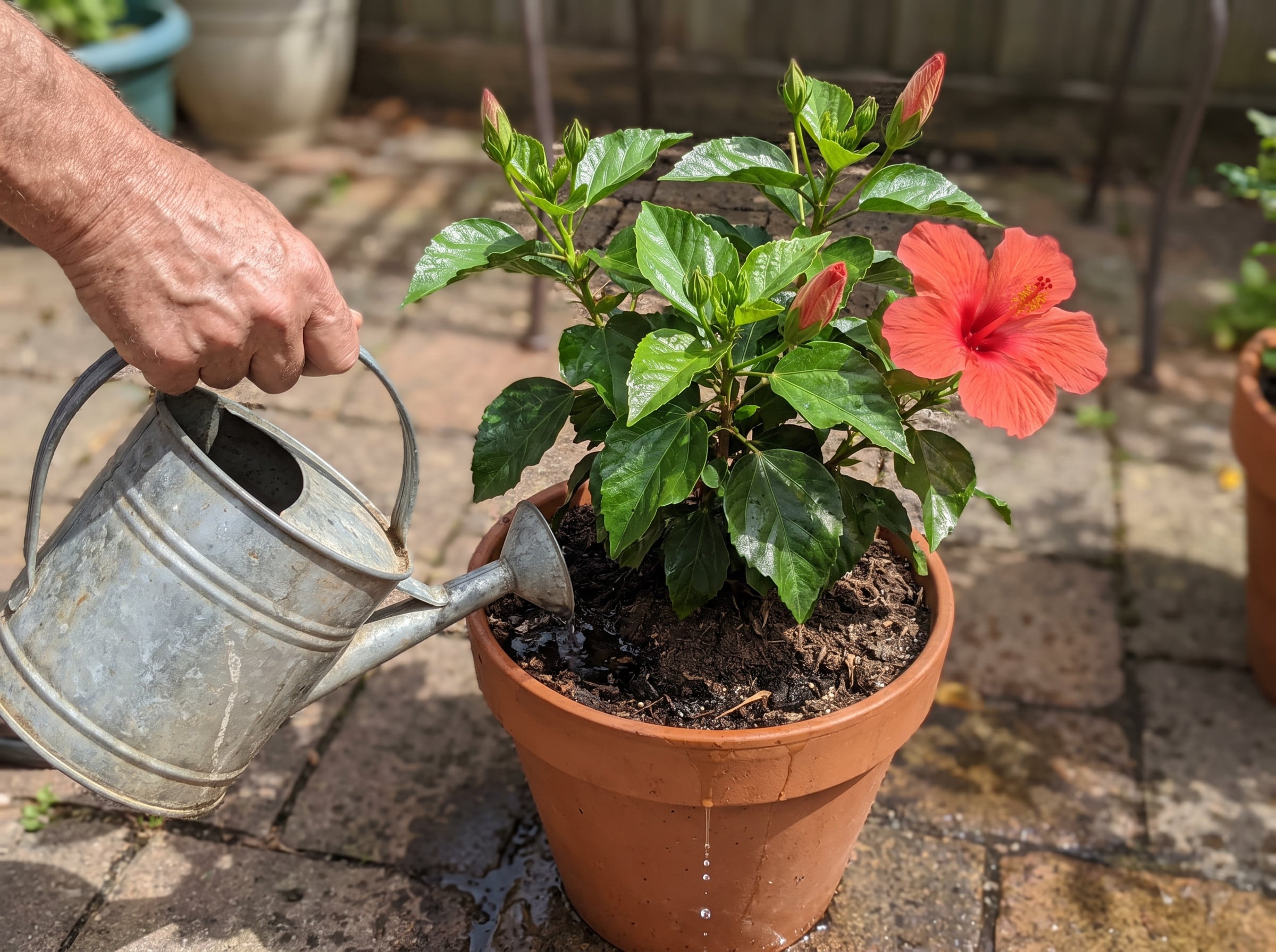 Watering hibiscus